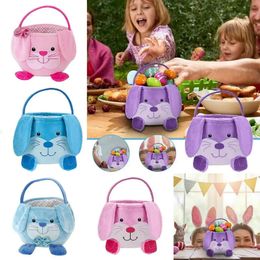 Easter Party Bunny Baskets Stuffed Handbags Rabbit Bunny Ear Plush Bags With Foot Cartoon Storage Bag Bucket