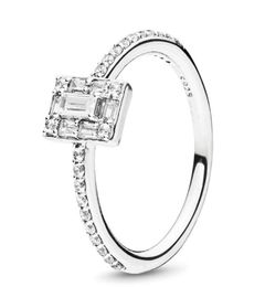 Fit Sparkling Square Halo Ring Bracelet 100% Authentic Sterling Silver 925 Pendant Charms European Rings DIY Style Jewelry6407219