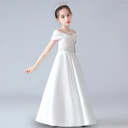 Girl Dresses A-line Round Neck White Satin Girly Dress Flower Bridesmaid Wedding