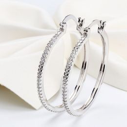 High quality 925 Sterling Silver Big Hoop Earring Full CZ Diamond Fashion bad girl Jewelry Party Earrings213e