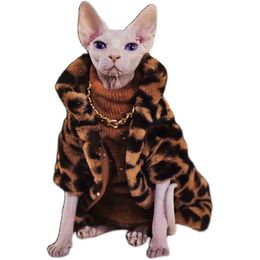 DUOMASUMI Sphynx Cat Double Padded Leopard Warm Jacket Hairless Cat Clothes for Cornish Devon Rex PeterbaldKnnisAbbey Cat 240320