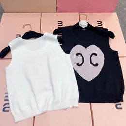 French Women's Fashion Designer Spring/Summer Black and White Knitted Tank Top with Love and Classic Logo Pattern Knitted Vest Girl Heart Colourful Y2K Tank Top sweater