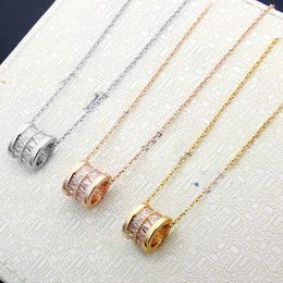 New Arrive Fashion Classic Lady 316L Titanium steel 18K Plated Gold Necklaces With Double Rows Strip-type Diamond Pendant 3 Color239C