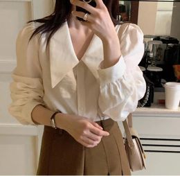 Women's Blouses 2024 Design Sharp Pointed Neck Bubble Sleeve Shirt Loose Inner