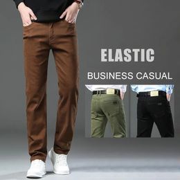 3 Colors Autumn Mens Clothing Slim Jeans Fashion Brown Business Casual Stretch Denim Pants Male Brand Trousers 240227