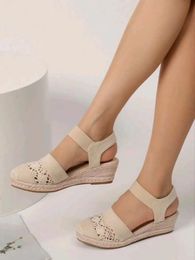 Women Wedge Heel Espadrilles Closed Toe Slingback Shoes Slip Sandals TDW-L69BE 240227