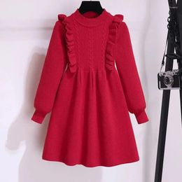 Girl Dresses 2024 Autumn Winter Teenagers Girls Kids Knit Sweater Princess Lace Clothes Red Year Christmas 4 5 6 7 8 9 10 11