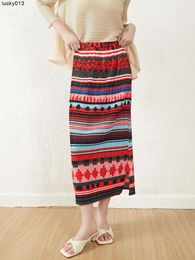 Skirts Miyake Pleated Womens Second-hand Series Printed Skirt Drape Straight Slit