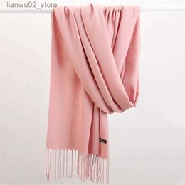 Scarves Fashion Solid Colour 2021 Women Scarf Winter Hijabs Tessale Tassels Long Lady Shawls Cashmere Like Pashmina Hijabs Scarves Wraps Q240228