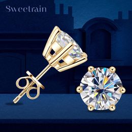 0.5-2ct Diamond Stud Earrings 18K Yellow Gold Plated 925 Silver Wedding Earring for Women Men Luxury Jewellery with GRA 240227