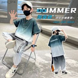 Sets/Suits Boys 2023 Summer Fashion Tie-dye Gradient Color 2pcs T-shirts+Pants Suits 4-15 Years Teenage Streetwear Sports Boutiques Clothes