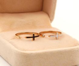 Wedding Rings Fashion Brand Rose Gold Color Stainless Steel Sample Oil Drip Crystal Love Cross Ring Women Gift2686367