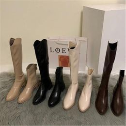 Boots 2024 Leather Women Block Heels Long Western Lady Riding Cowboy Autumn Designer Pointed Toe Knee-High Black