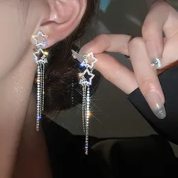 925 Silver needle set diamond star tassel earrings Valentine's Day gift for women