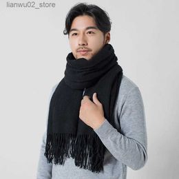 Scarves Winter wool scarf mens luxury brand black shawl and wrap classic Bufanda Hombre 2022 large warm wool scarf 180x70cm Q240228