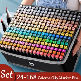 Markers 168 Coloured Oily Marker Pen Double Head Set Art Paint Manga Brush for Girls Children Office School Student Supplies Stationery