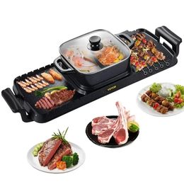 2 in 1 Electric Grill and Pot 2400W BBQ Pan Multifunctional Teppanyaki with Dual Temp Co 240223