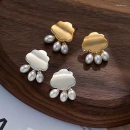 Hoop Earrings The Cloud Pearl For Female Minority High Sense Simple Everything With Brushed French Retro Fashion Light L