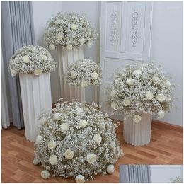 Decorative Flowers Wreaths 80/70/60/50/40Cm White Baby Breath Rose Artificial Flower Ball Wedding Table Centrepiece Deco Gypsophil Dh3In