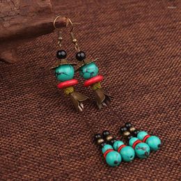 Dangle Earrings Women Ethnic Fashion Handmade Tibetan Stones Tassel Vintage Thailand Long Drop Green