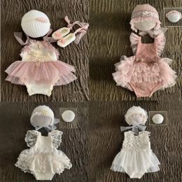 Sets 01month Newborn Photography Props Baby Hat Headband Lace Romper Bodysuits Outfit Baby Girl Dress Costume Photography Clothing