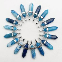Jewellery Fashion New Natural Stone Blue Striped Agates Pendants Necklace for Making Jewellery Charm Pendulum Accessories 24pc Free Shipping