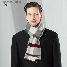 Scarves High quality pure wool mens scarf soft and warm cashmere muffler mens autumn and winter shawl business scarf Christmas gift for boys Q240228