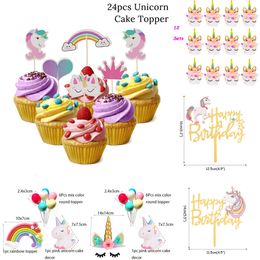 New Rainbow Wings Girl Toppers Cupcake Decoration Unicorn Birthday Cake Topper Flag Baby Shower Party Supplies