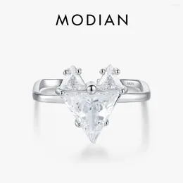 Cluster Rings MODIAN 925 Sterling Silver Love Hearts Triangle CZ Opening Size 6-9 Ring Romantic Adjustable For Women Fine Jewellery Gift