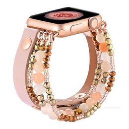 Designer Jewellery Bracelet Leather Strap For Apple Watch 41mm 45mm 44mm 42mm 40mm 38mm Bands Women Adjustable Agate Wristband iwatch 7 6 5 4 3 Se Series Watchband Access