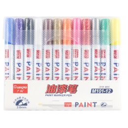 Markers 12Pcs White Paint Markers Pens Permanent Oil Based Paint Pen 2.8mm Waterproof Graffiti Marker for Rock Fabric Plastic Glass