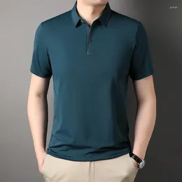 Men's Polos Summer Polo Shirt Short-Sleeved T-shirt Middle-Aged Ice Silk Business Casual Thin Clothing Top Lapel