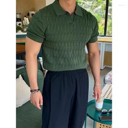 Erkek Polos 2024 Yaz Örme T-Shirt Erkekler Rahat Nefes Alabilir Slim Sıras Giyim Polo Düz Renk Kısa kollu dip tees A83