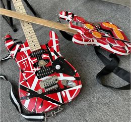 IN stock Eddie Van Halen Fran-ken guitar Heavy Relic Red Body Decorated With Black And White Stripes Free Shipping