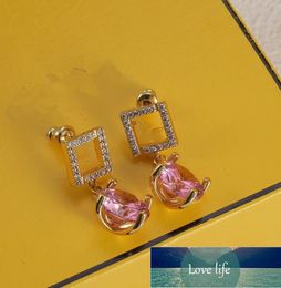 New Letters Pink Diamond Stud Earrings Female French Entry Lux High Sense Silver Pin Earrings Ear Drops