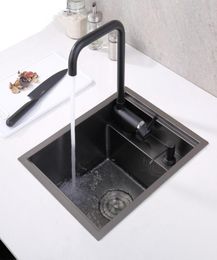 black Hidden Kitchen sink Single bowl Bar Small Size sink Stainless Steel Balcony sinks Concealed black kitchen sink Bar7720433