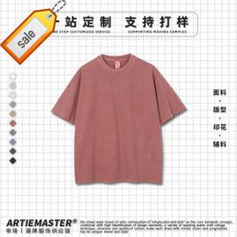 Men's Jackets 250g Linen Cotton Plain Washed Old Short-sleeved T-shirt Mens Printed Loose Fashion Label