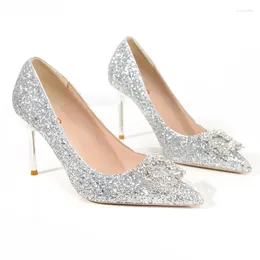 Dress Shoes Gold Glitter Wedding Women 2024 Pearl Square Buckle Low Heels Pumps Woman Pointed Toe Ladies Party