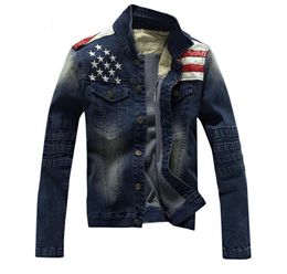 Men039s Jackets American Flag Denim Jacket Men Clothing Jeans Coat Male Spring Autumn Stylish Star Casual For Cowboy5624144