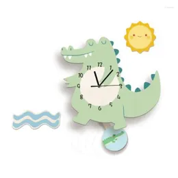 Wall Clocks Children's Clock Pendulum Room Cartoon Crocodile Watch Nordic Crib Home Decoration