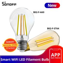 Control SONOFF B02F A60/ ST64 Smart WiFi LED Filament Bulb E27 Dimmable Light Bulbs Lamp DualColor APP Remote Control Work with Alexa