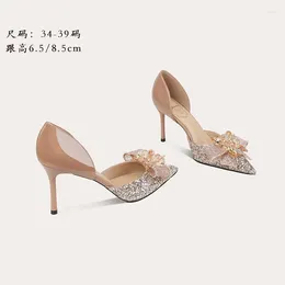 Sandals Spring And Summer Pointed Shallow Mouth Sequins Water Diamond Wedding Shoes Thin High Heels Banquet Dress Versatile Women Sandal