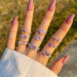 jewelry silver rings pink diamond designer ring for woman 925 sterling silver 5A zirconia round pear love wedding engagement heart band rings womens with box