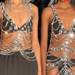 Handmade Crystal Big Stone Body Chain Super Long Dress Clothes Body Jewelry for Women Rhinestone Chain Sexy Lingerie Bralette 240223