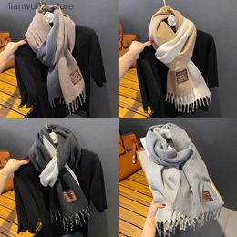 Scarves Mens Scarf Fashionable Double sided Imitation Cashmere Womens Autumn and Winter Edition Protective Shawl Boys Christmas Gift Mens Q240228