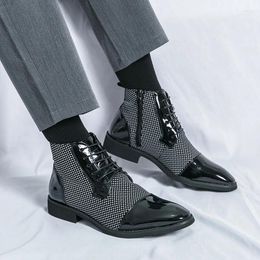 Botas altas vestido elegante homem superior apontou toe sapatos masculinos formais confortáveis com zíper preto tornozelo botin