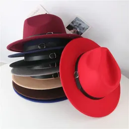 Berets Classic Belt Soft Hat Gentleman Big Flat Brimmed Fedora Warm Jazz Women's Neutral Solid Colours Western-style Man's Cap