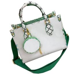 Designer White Green Leather Small Tote Bag