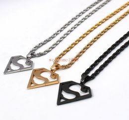 choose Gold silver black Stainless Steel 15 inch Superman logo Pendant Men039s Gifts Fashion Rope chain necklace 22 inch 4mm5652373