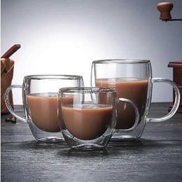 Mugs Heat Resistant Double Wall Glass Cup High Borosilicate Glass Mug Beer Juice Coffee Water Cups Transparent Cup Drinkware GiftL2402